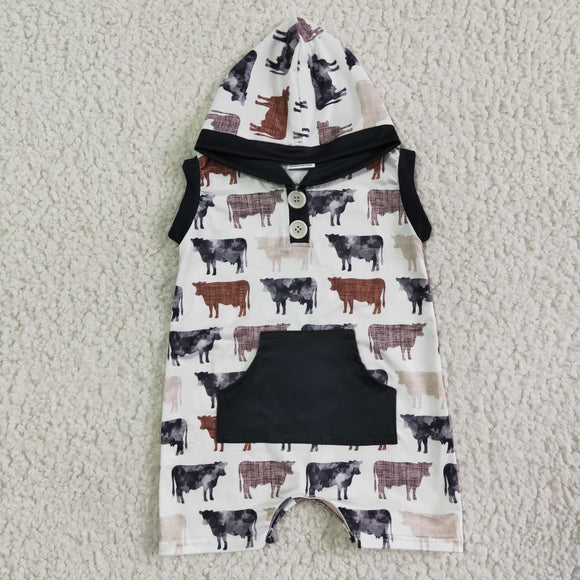 cow boy hoodie romper