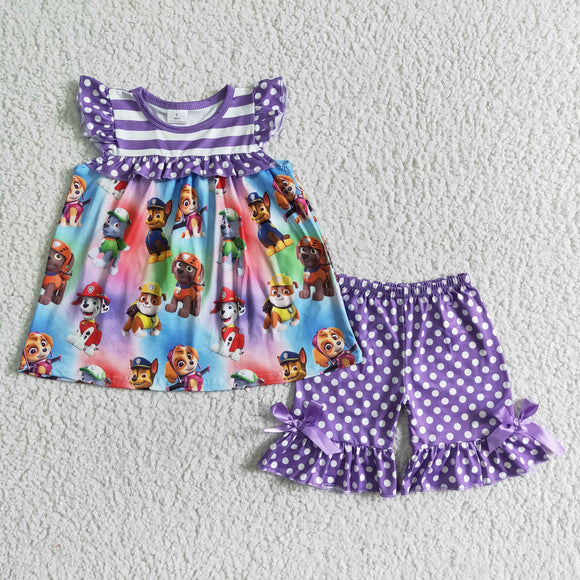 summer cartoon purple dog girl clothing