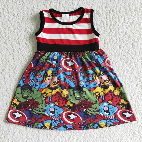 Chromatic stripe cartoon girl dress