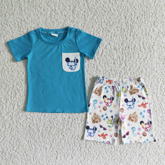 summer blue cartoon boy clothing