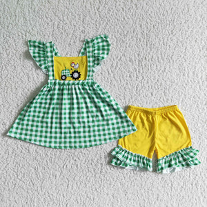 Embroidery green and yellow girl clothing