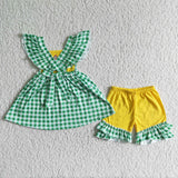 Embroidery green and yellow girl clothing