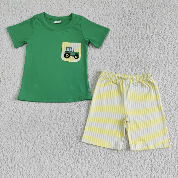 green  tractor yellow shorts boy clothing