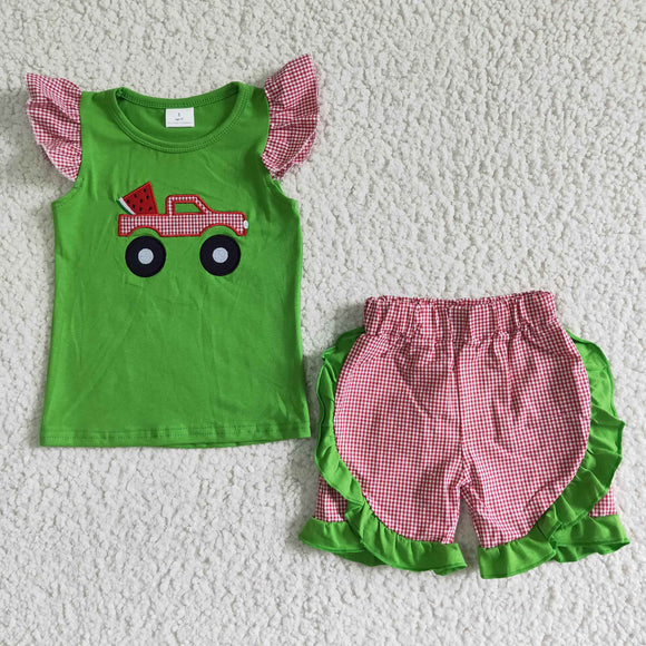 watermelon green embroidered Girl's Summer outfits