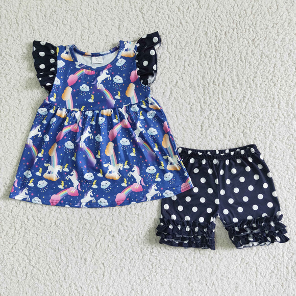 Summer Black polka-dot unicorn girl outfits