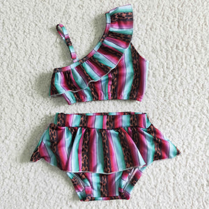 Leopard print stripe baby girl swimwear