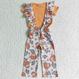 Orange cow print overalls suit girl clothing
