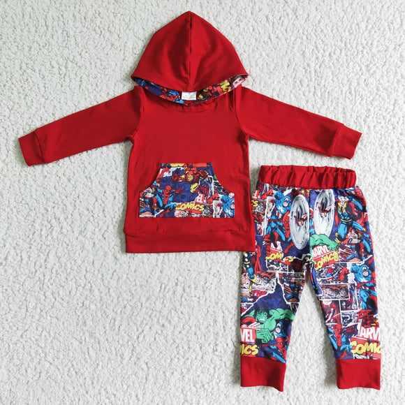 Boy's red cartoon hoodie outfits