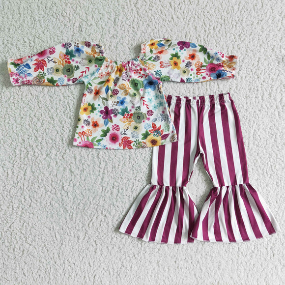 fall Floral stripe girl clothing