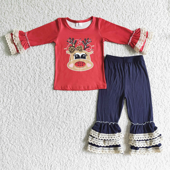 Christmas reindeer girls clothing long sleeve outfits