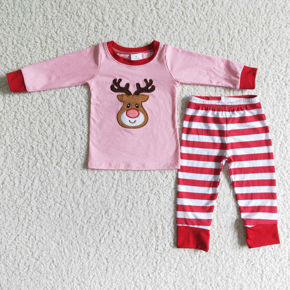 reindeer pink girls clothing long sleeve pajamas outfits