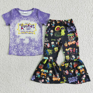 girl clothing cartoon short sleeve purple trouser outfits