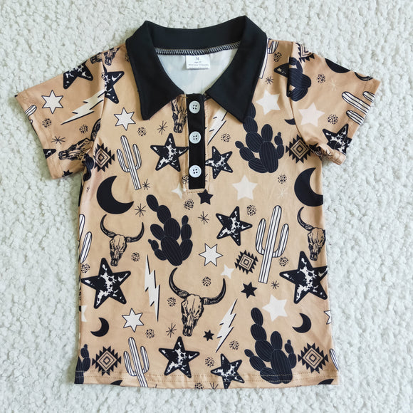 cow star and moon brown T-shirt