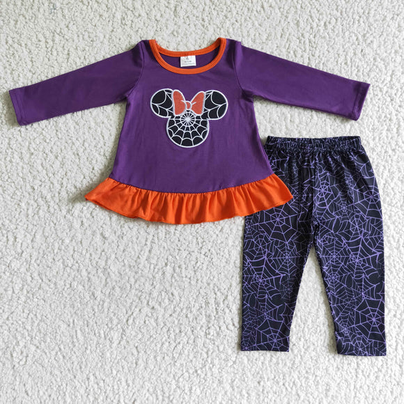 Embroidery cartoon purple and orange girl clothing