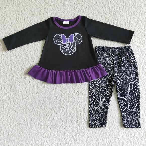 Embroidered cartoon black and purple girl clothing