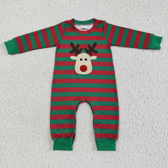 Christmas stripes embroidery romper