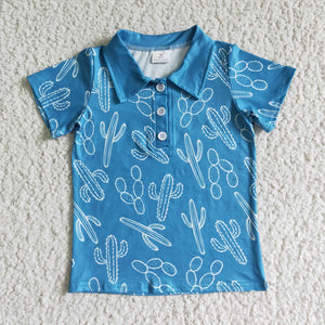 summer cactus blue T-shirt