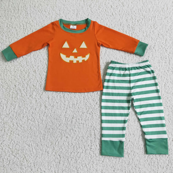 Embroidery green stripe pumpkin boy clothing