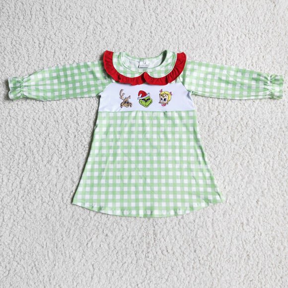Embroidery green +red  baby dress