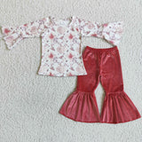 pre-sale Girl pumpkin long sleeve top +velvet  pink bell bottoms suit