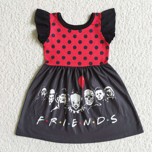 Halloween red dot friends print dress