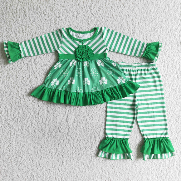 green girls clothing  long sleeve stripe outfits