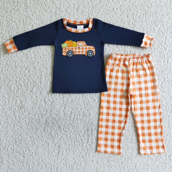 Halloween  Embroidery orange pumpkin boy clothing