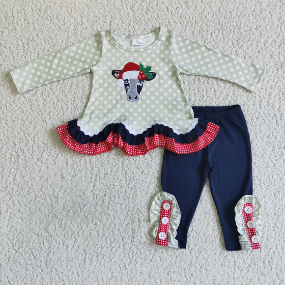 Christmas cow Embroidery fall girls clothing