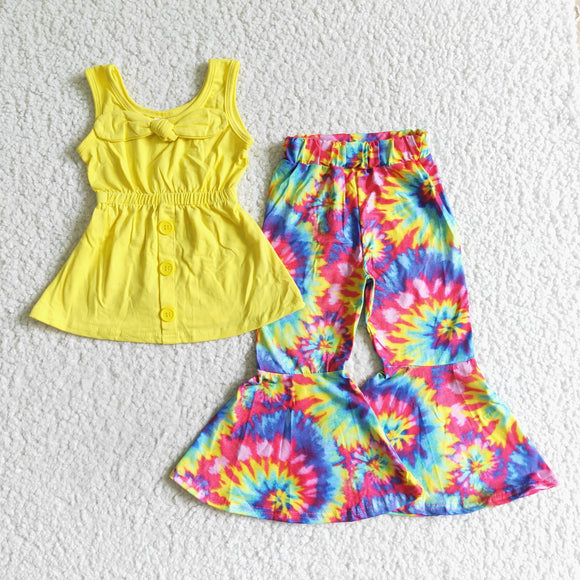summer girl clothing yellow short sleeve  trouser outfits