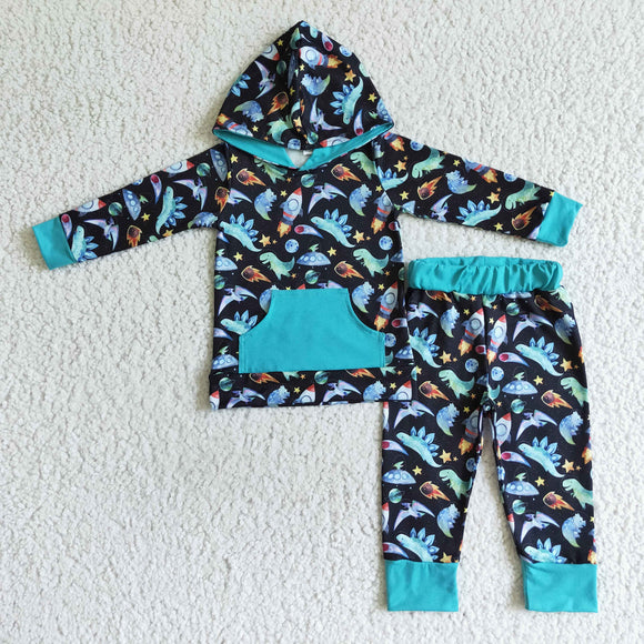 Inky blue dinosaur boy hoodie outfits