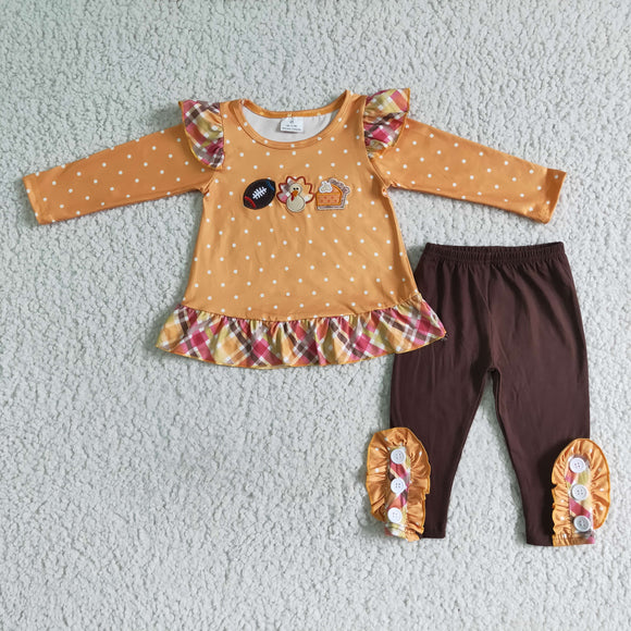 Thanksgiving Turkey Long Sleeve + Brown Pleated pants for girls outfit