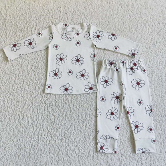 milk silk soft small flower print kids pajamas--#4