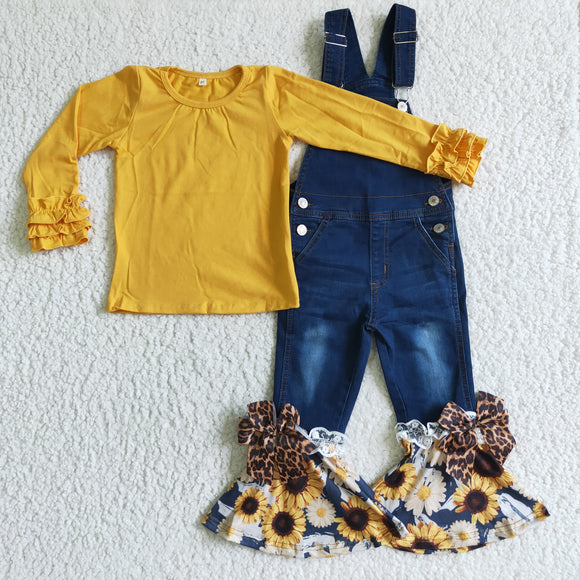 Sunflower girl's flared pants with straps+top