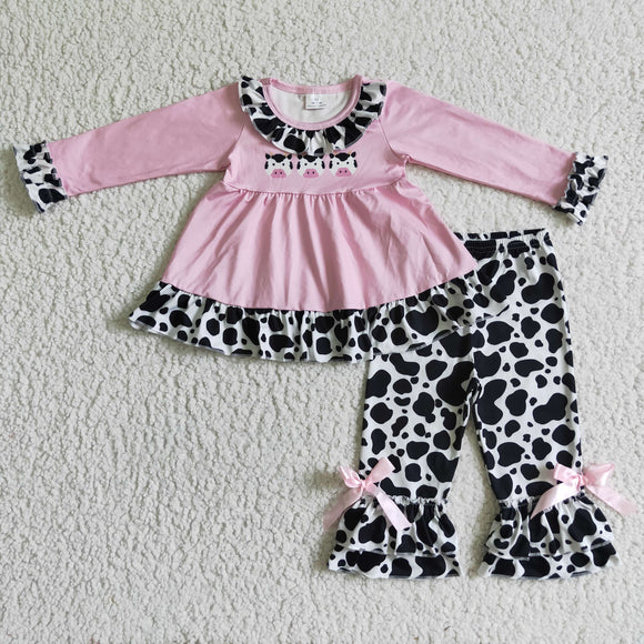Fall cow pink girl clothing