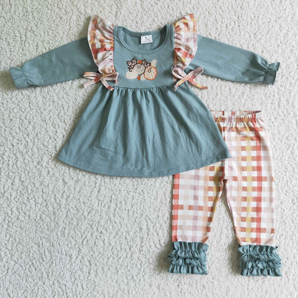 Embroidery Pumpkin blue girl clothing
