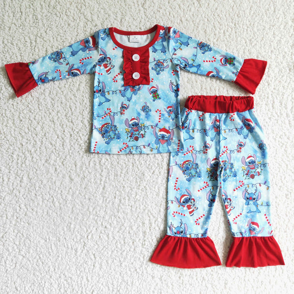 Christmas blue and red girls pajamas