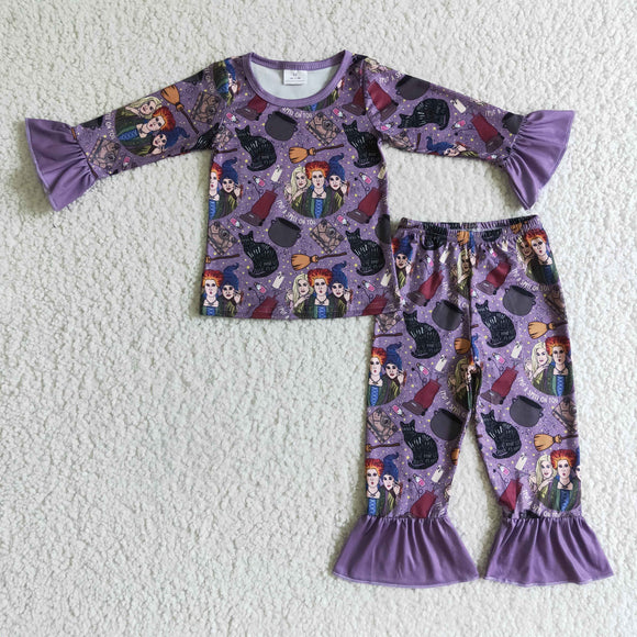 Halloween purple witch girls pajamas