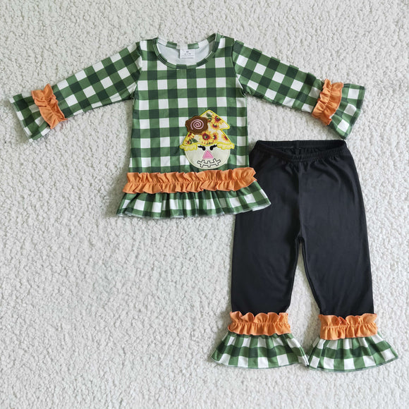 Green plaid orange frilly cute girls clothing