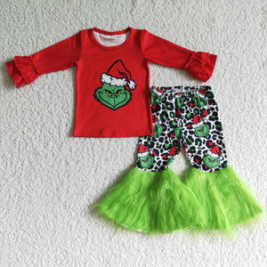 Christmas green and red fur pants outfits