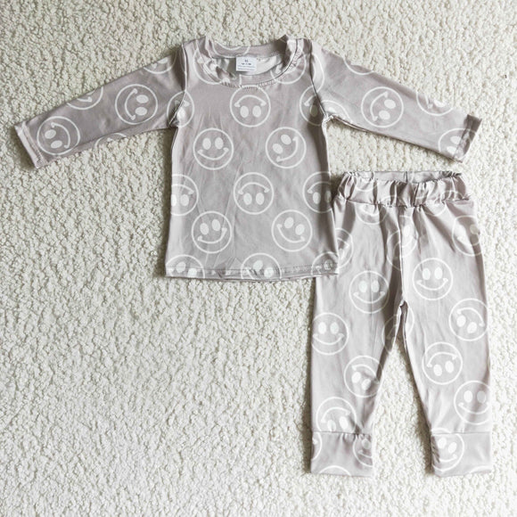 milk silk soft Smiling face print kids pajamas--#5