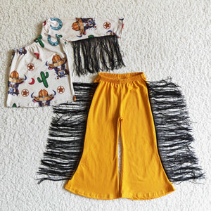 fall cow tassel yellow girls clothing