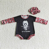 black and pink skull cartoon romper