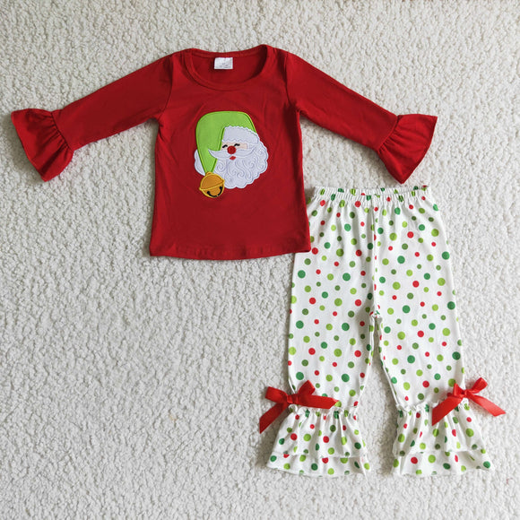 Christmas embroidery red and dot pants girls clothing