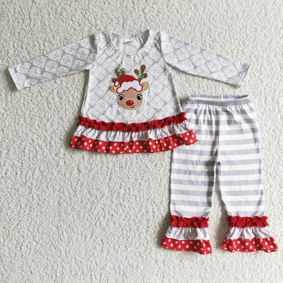Christmas  reindeer grey stripe girls clothing