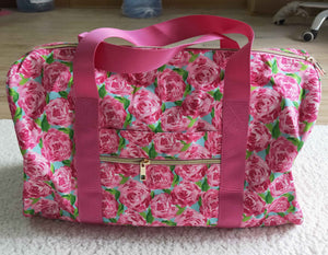 PINK FLOWER print women's duffel bag