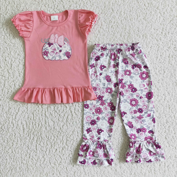 Embroidery pink flower girls clothing