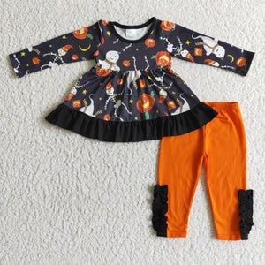 Halloween black and orange pumpkin  girls clothing