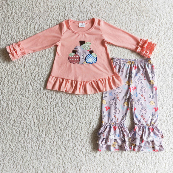 Halloween Embroidery pink pumpkin  girls clothing