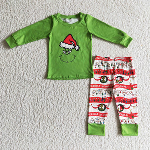 2.99 Christmas green cartoon boys outfits