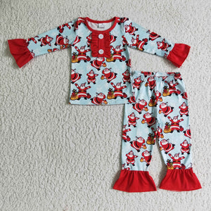Christmas red girls ruffle pajamas
